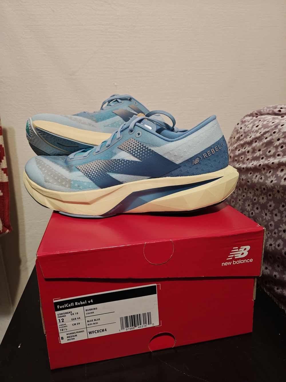 New Balance FuelCell Rebel v4 Sky Blue and Cream Running Shoes